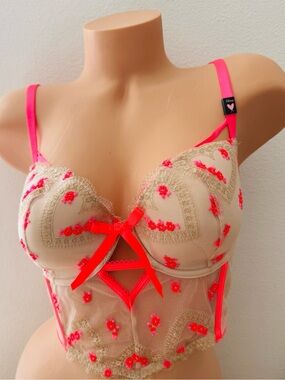 Victoria’s Secret Embroidered Longline DREAM ANGELS Corset Bra Nude 34DD
